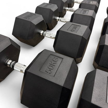 30kg–50kg Hex Dumbbell Set with 106cm 3-Tier Rack – Shehaj Fitness