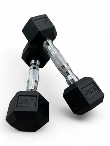 Shehaj Fitness Hex Rubber Dumbbell Pairs