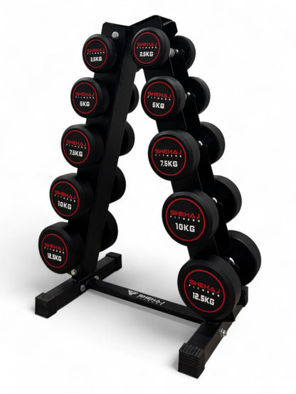 2.5-12.5kg Round Dumbbell Set With Vertical Rack Stand - 5 Pairs Set