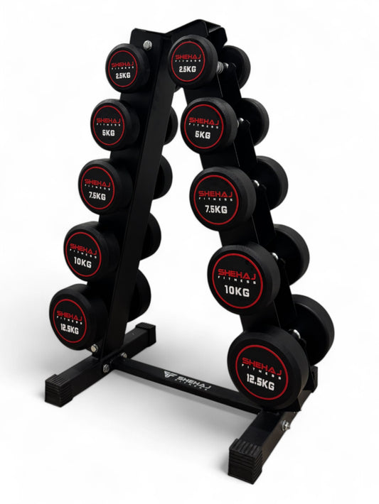 2.5-12.5kg Round Dumbbell Set With Vertical Rack Stand - 5 Pairs Set