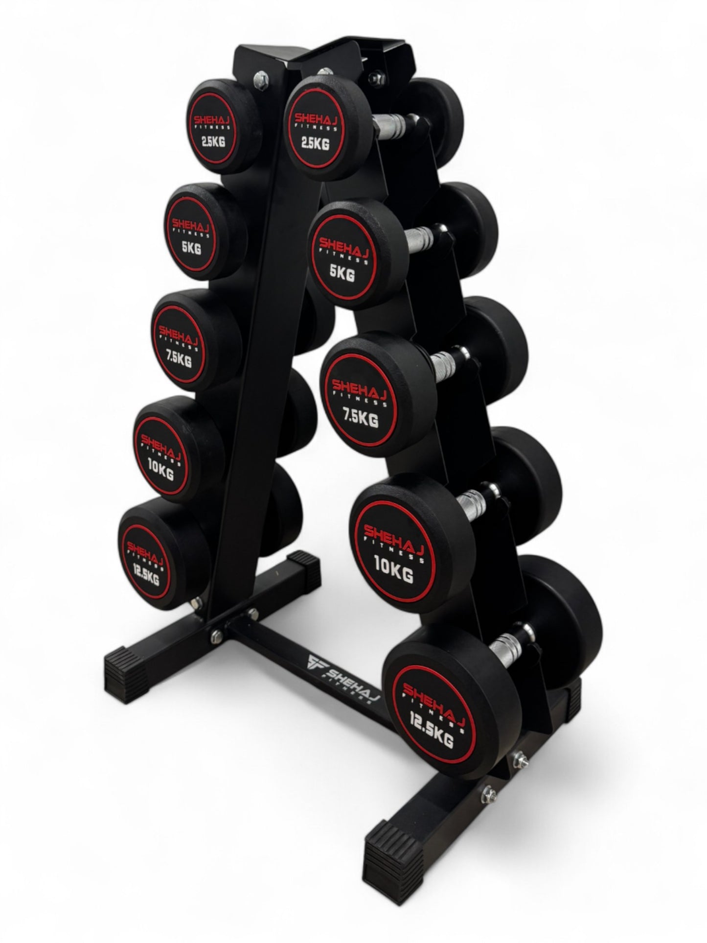 2.5-12.5kg Round Dumbbell Set With Vertical Rack Stand - 5 Pairs Set
