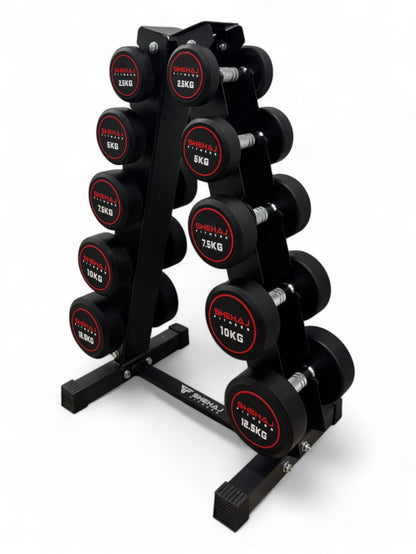2.5-12.5kg Round Dumbbell Set With Vertical Rack Stand - 5 Pairs Set