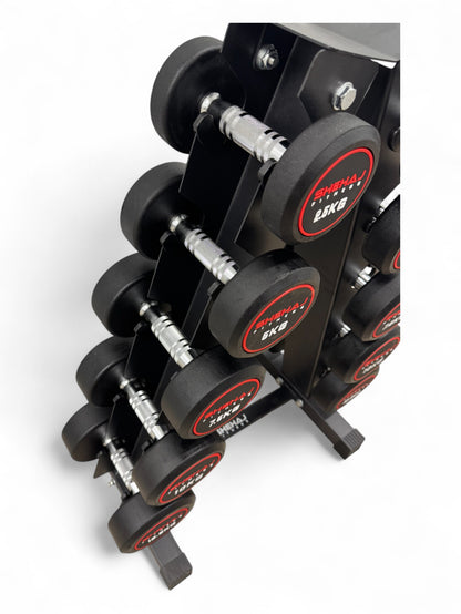2.5-12.5kg Round Dumbbell Set With Vertical Rack Stand - 5 Pairs Set