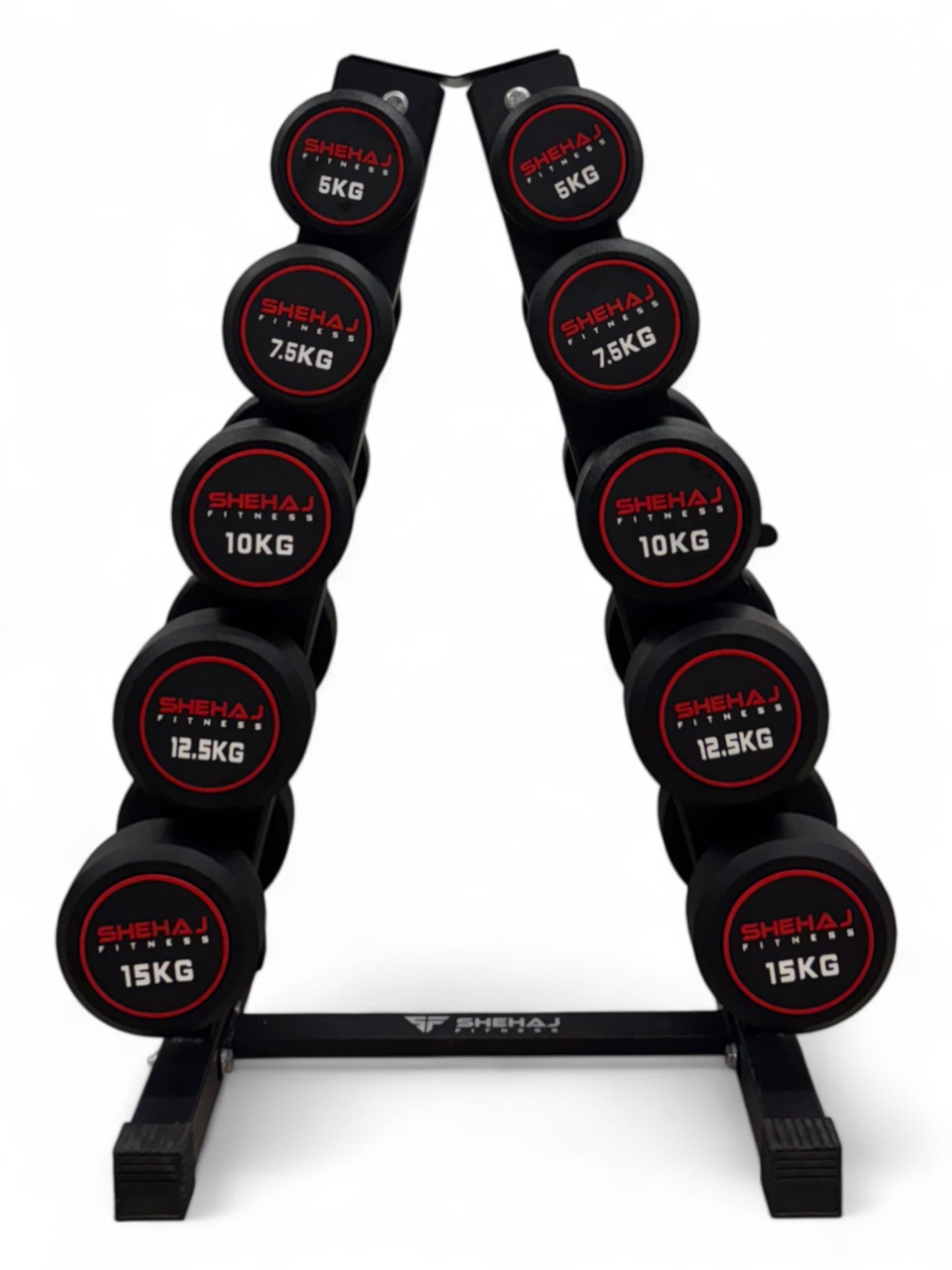 5-15kg Round Dumbbell Set With Vertical Rack Stand - 5 Pairs Set