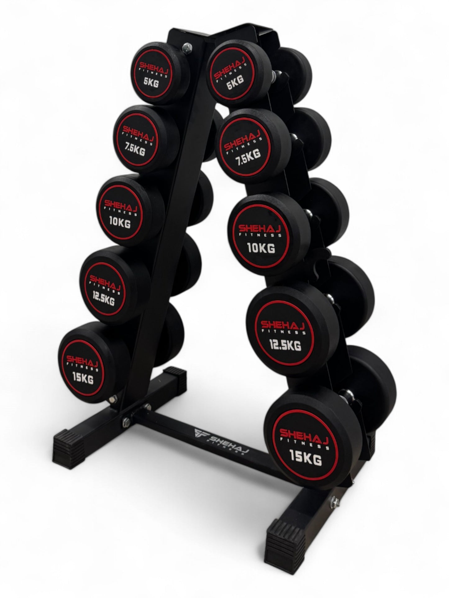 5-15kg Round Dumbbell Set With Vertical Rack Stand - 5 Pairs Set