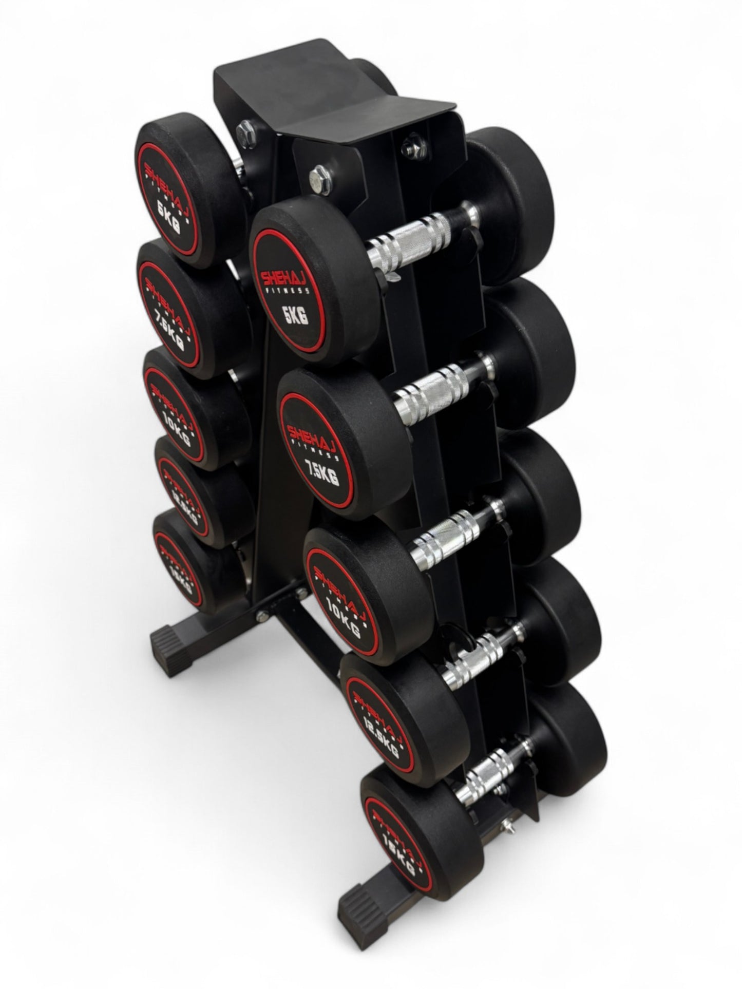 5-15kg Round Dumbbell Set With Vertical Rack Stand - 5 Pairs Set