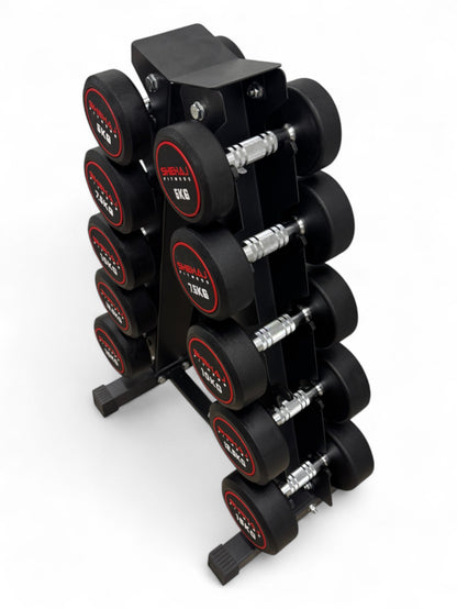 5-15kg Round Dumbbell Set With Vertical Rack Stand - 5 Pairs Set