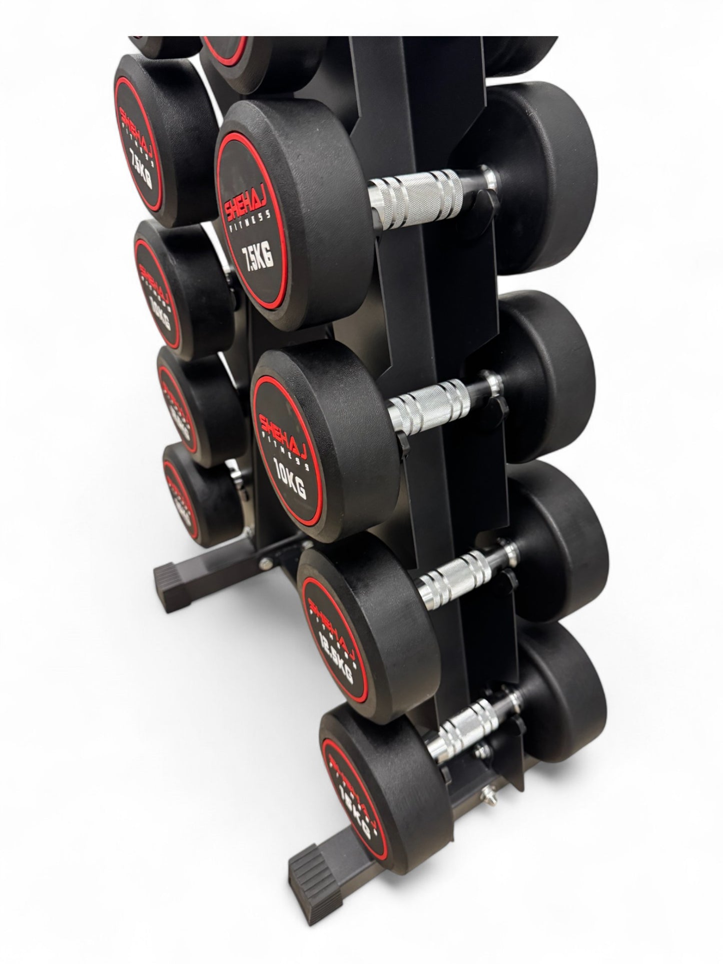 5-15kg Round Dumbbell Set With Vertical Rack Stand - 5 Pairs Set