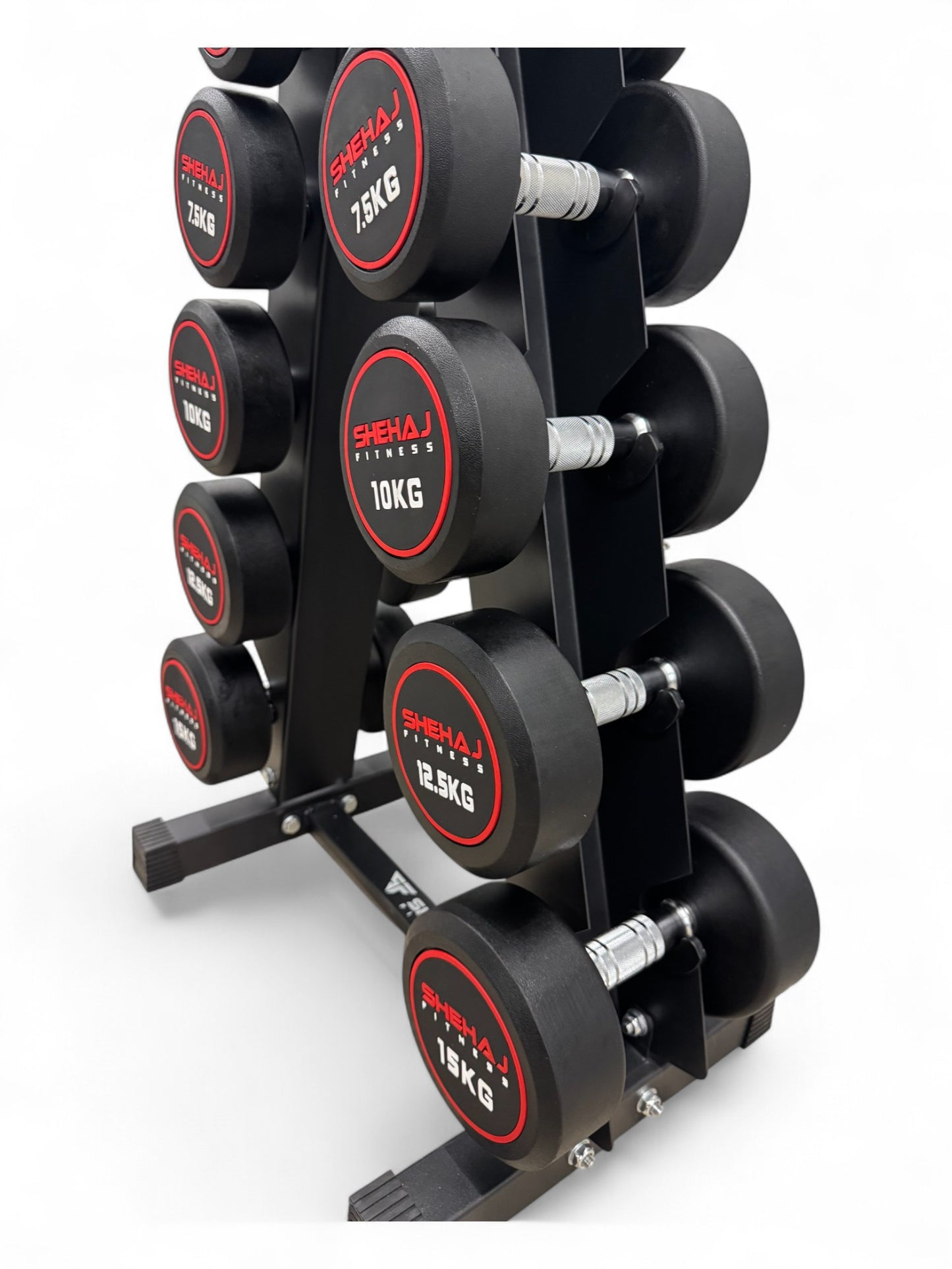 5-15kg Round Dumbbell Set With Vertical Rack Stand - 5 Pairs Set