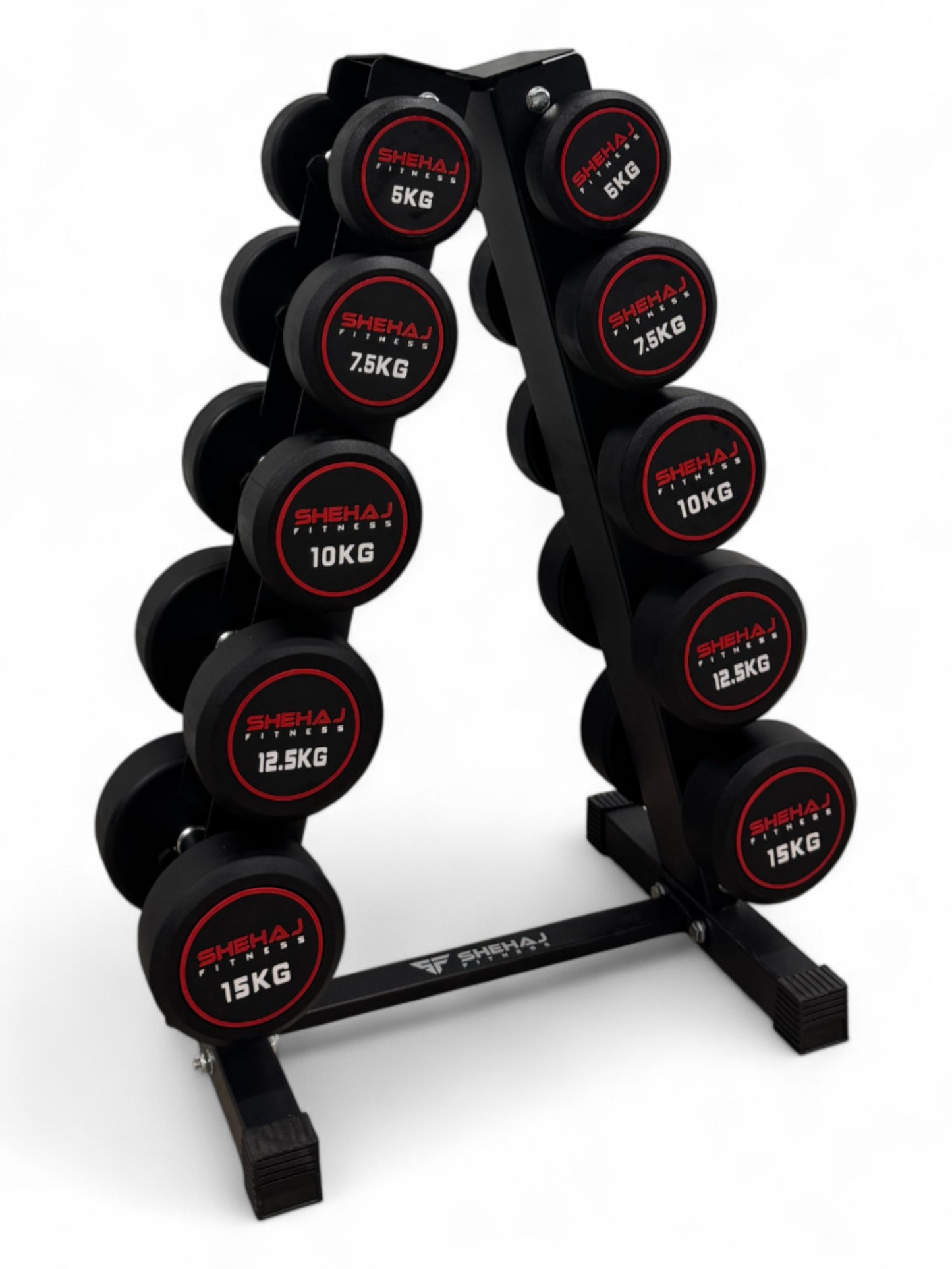 5-15kg Round Dumbbell Set With Vertical Rack Stand - 5 Pairs Set