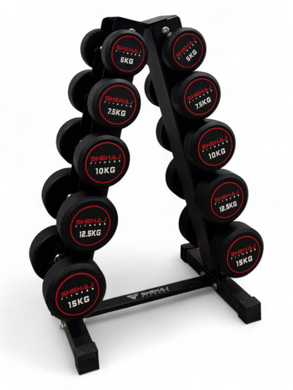 5-15kg Round Dumbbell Set With Vertical Rack Stand - 5 Pairs Set