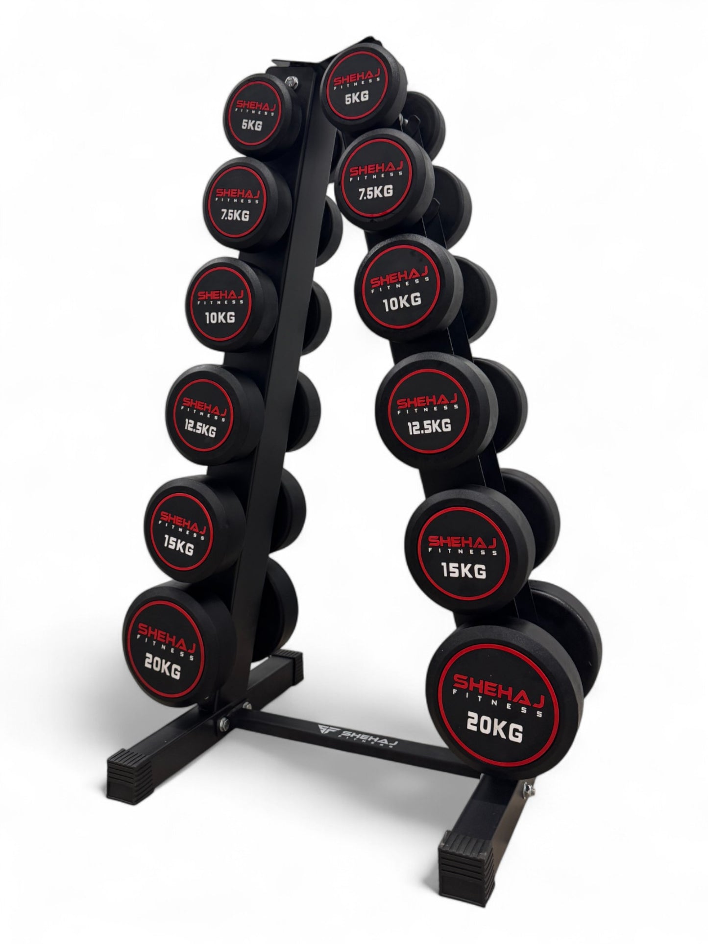 5-20kg Round Dumbbell Set With Vertical Rack Stand - Free weights- 6 Pairs Set