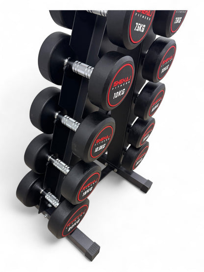 5-20kg Round Dumbbell Set With Vertical Rack Stand - Free weights- 6 Pairs Set