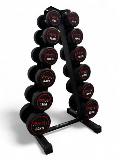 5-20kg Round Dumbbell Set With Vertical Rack Stand - Free weights- 6 Pairs Set