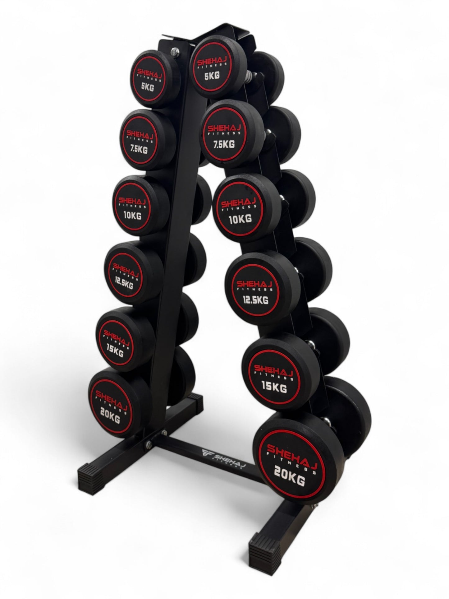 5-20kg Round Dumbbell Set With Vertical Rack Stand - Free weights- 6 Pairs Set