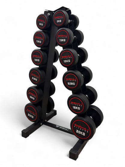 5-20kg Round Dumbbell Set With Vertical Rack Stand - Free weights- 6 Pairs Set