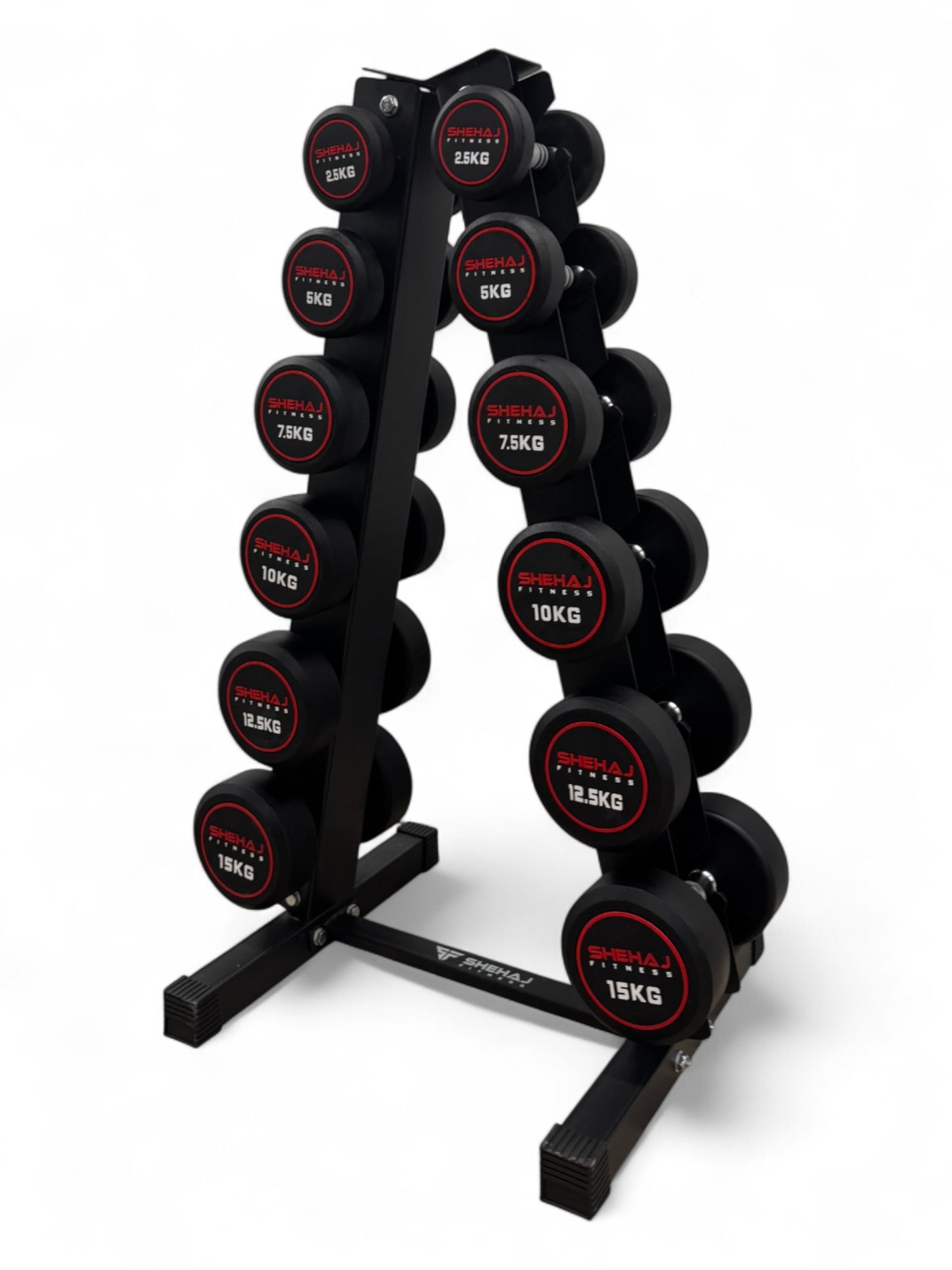 2.5–15kg Round Dumbbell Set with Vertical Rack – 6 Pairs