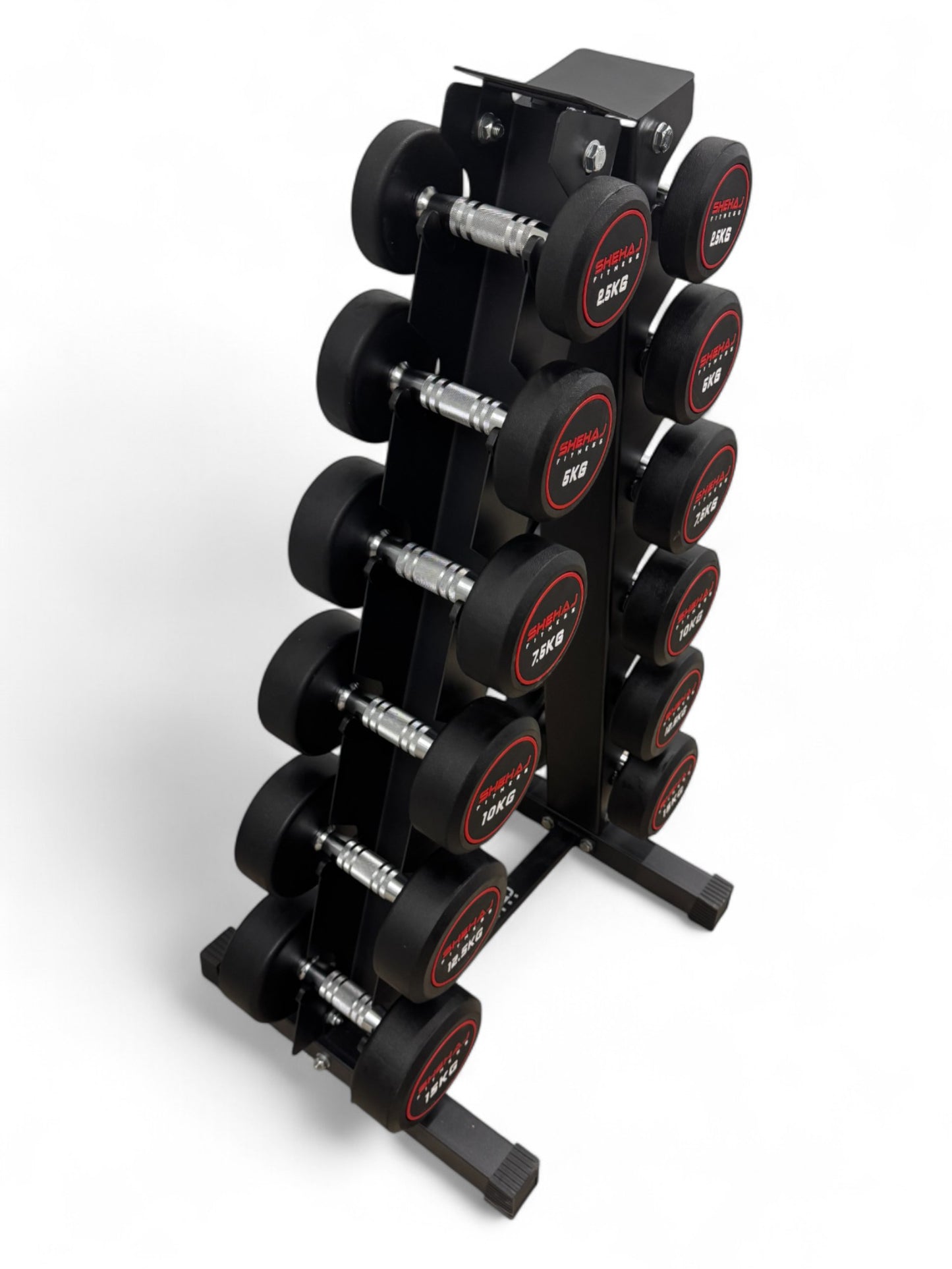 2.5–15kg Round Dumbbell Set with Vertical Rack – 6 Pairs