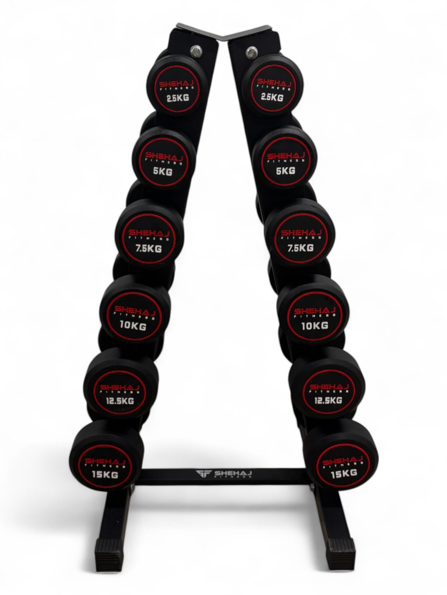 2.5–15kg Round Dumbbell Set with Vertical Rack – 6 Pairs