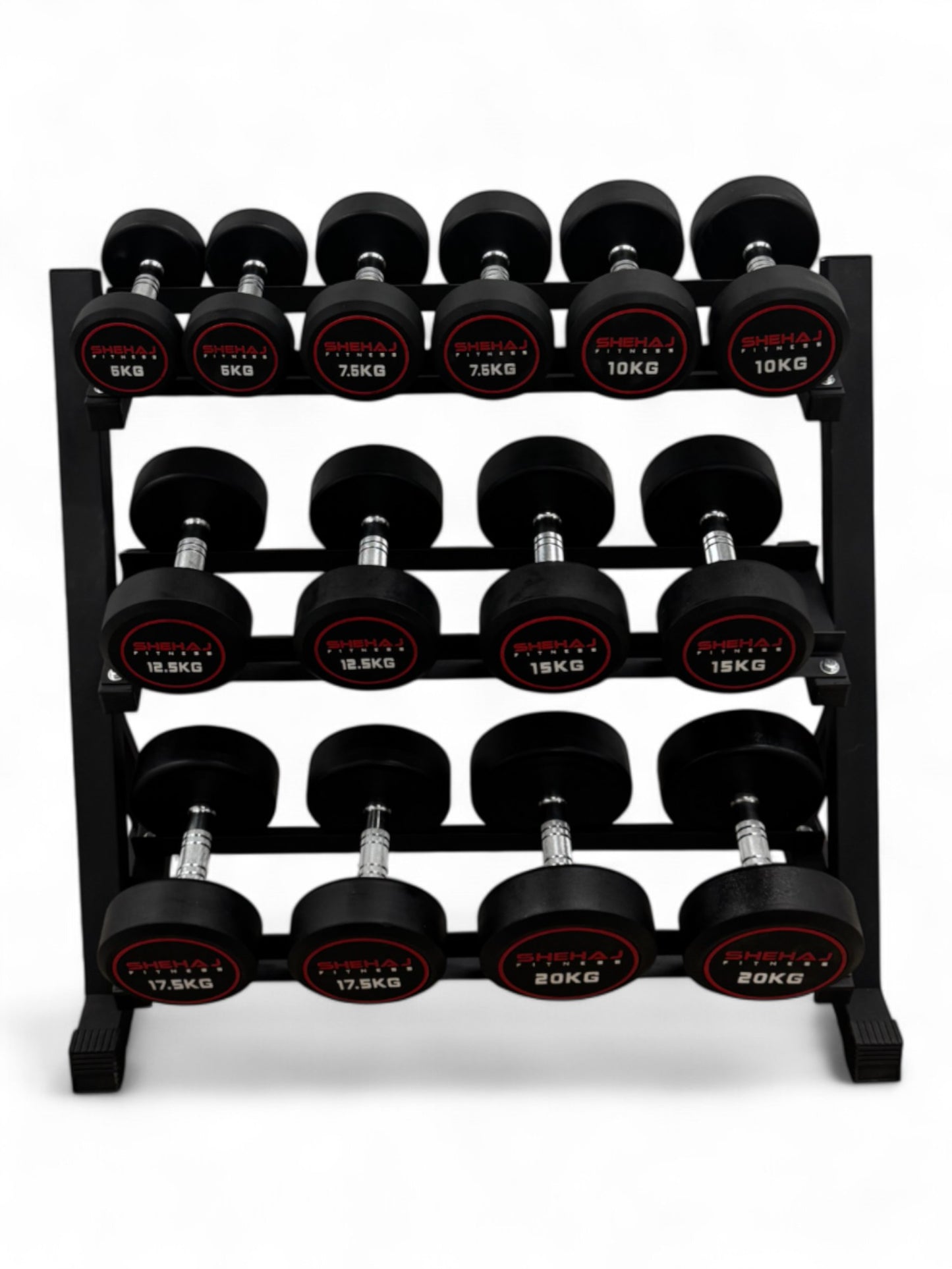 5-20kg Round Dumbbell Set With 3 Tier Rack Stand - 2.5kg increments -7 Pairs Set