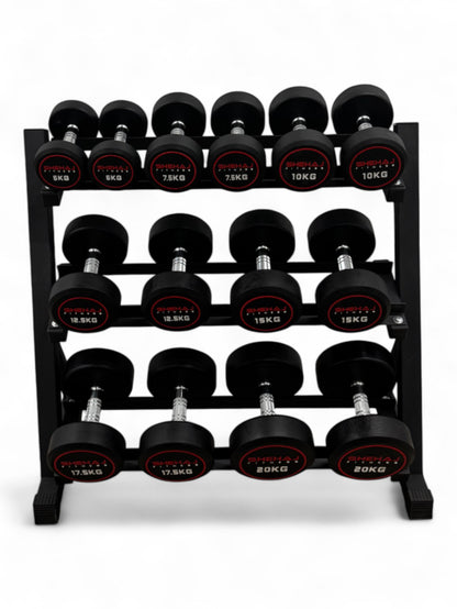 5-20kg Round Dumbbell Set With 3 Tier Rack Stand - 2.5kg increments -7 Pairs Set