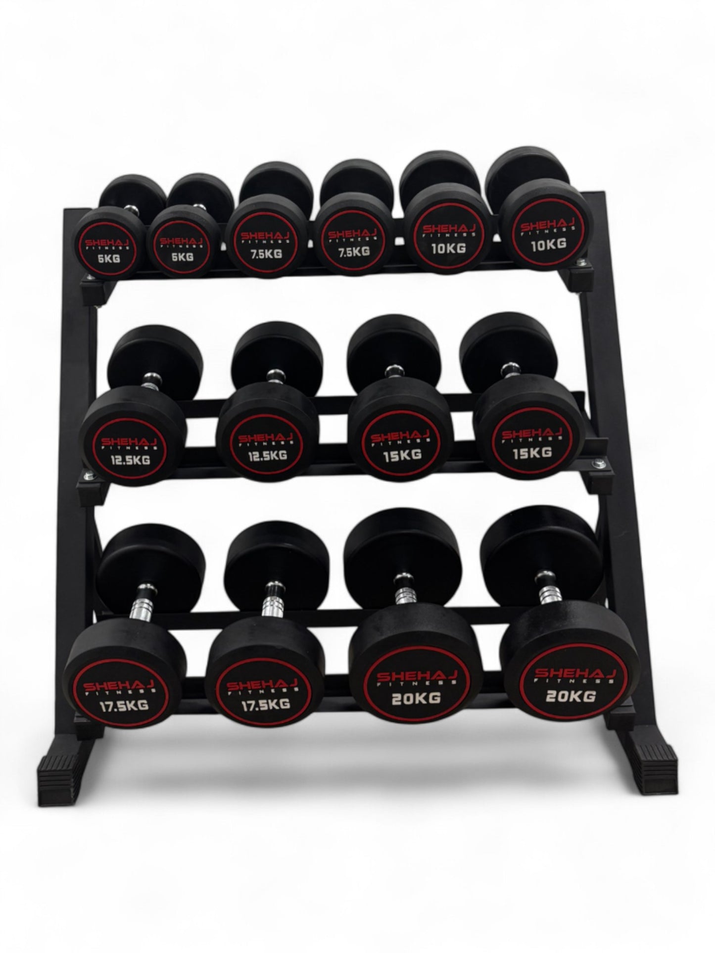 5-20kg Round Dumbbell Set With 3 Tier Rack Stand - 2.5kg increments -7 Pairs Set