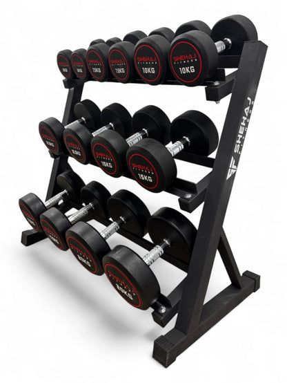 5-20kg Round Dumbbell Set With 3 Tier Rack Stand - 2.5kg increments -7 Pairs Set