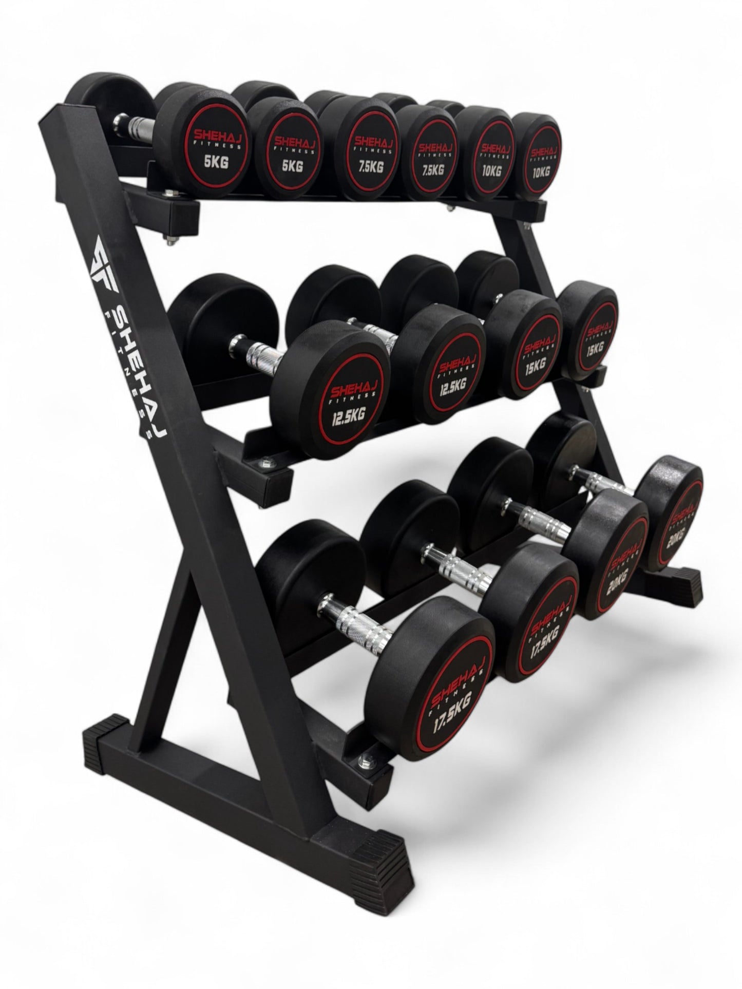 5-20kg Round Dumbbell Set With 3 Tier Rack Stand - 2.5kg increments -7 Pairs Set