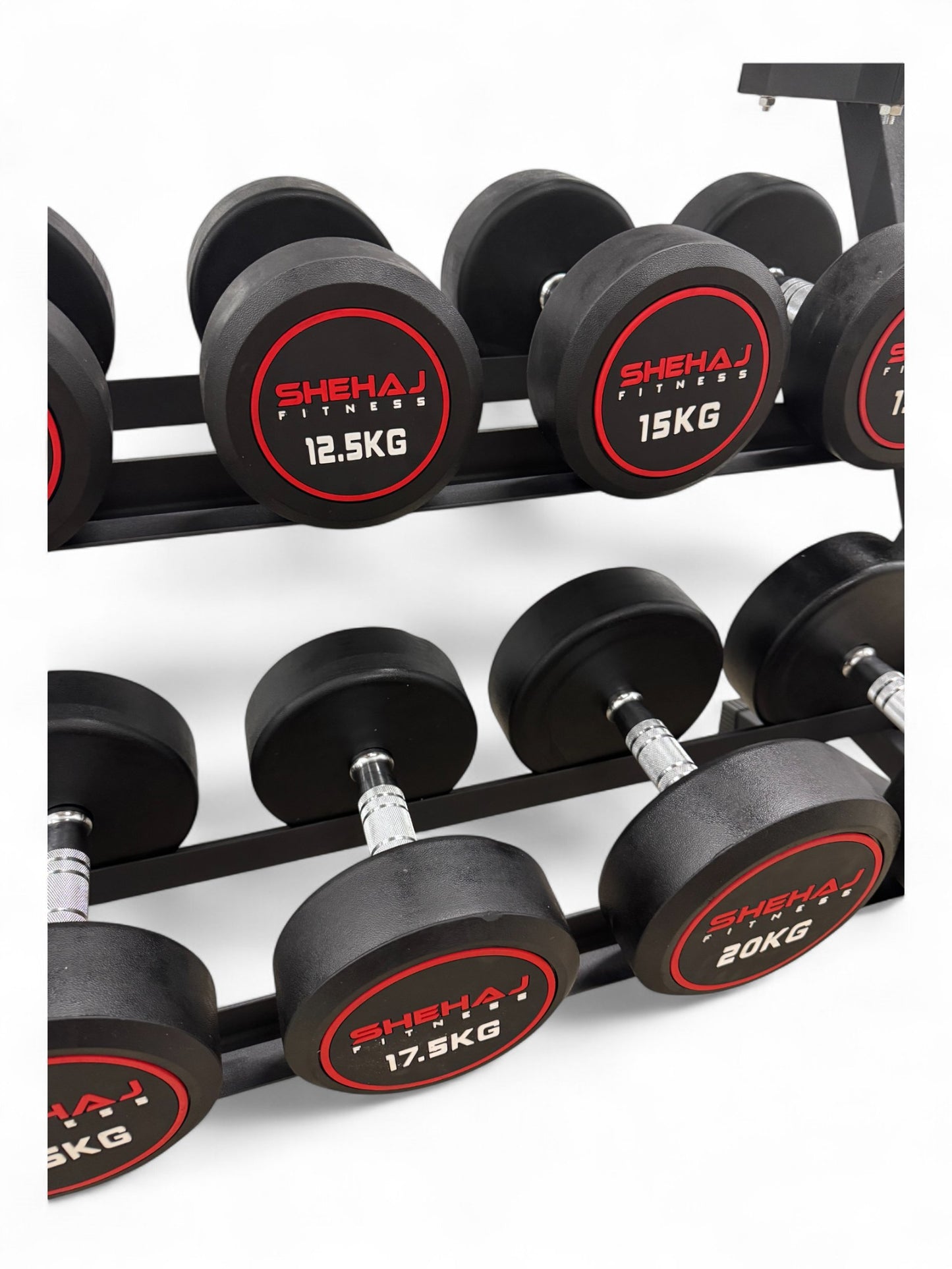 5-20kg Round Dumbbell Set With 3 Tier Rack Stand - 2.5kg increments -7 Pairs Set