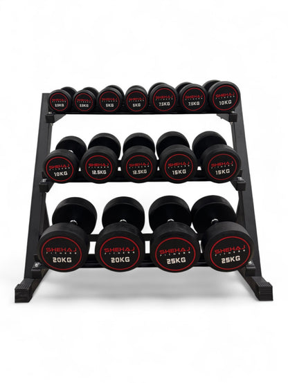 2.5-25kg Round Dumbbell Set With 3 Tier Rack Stand - Free weights- 8 Pairs Set