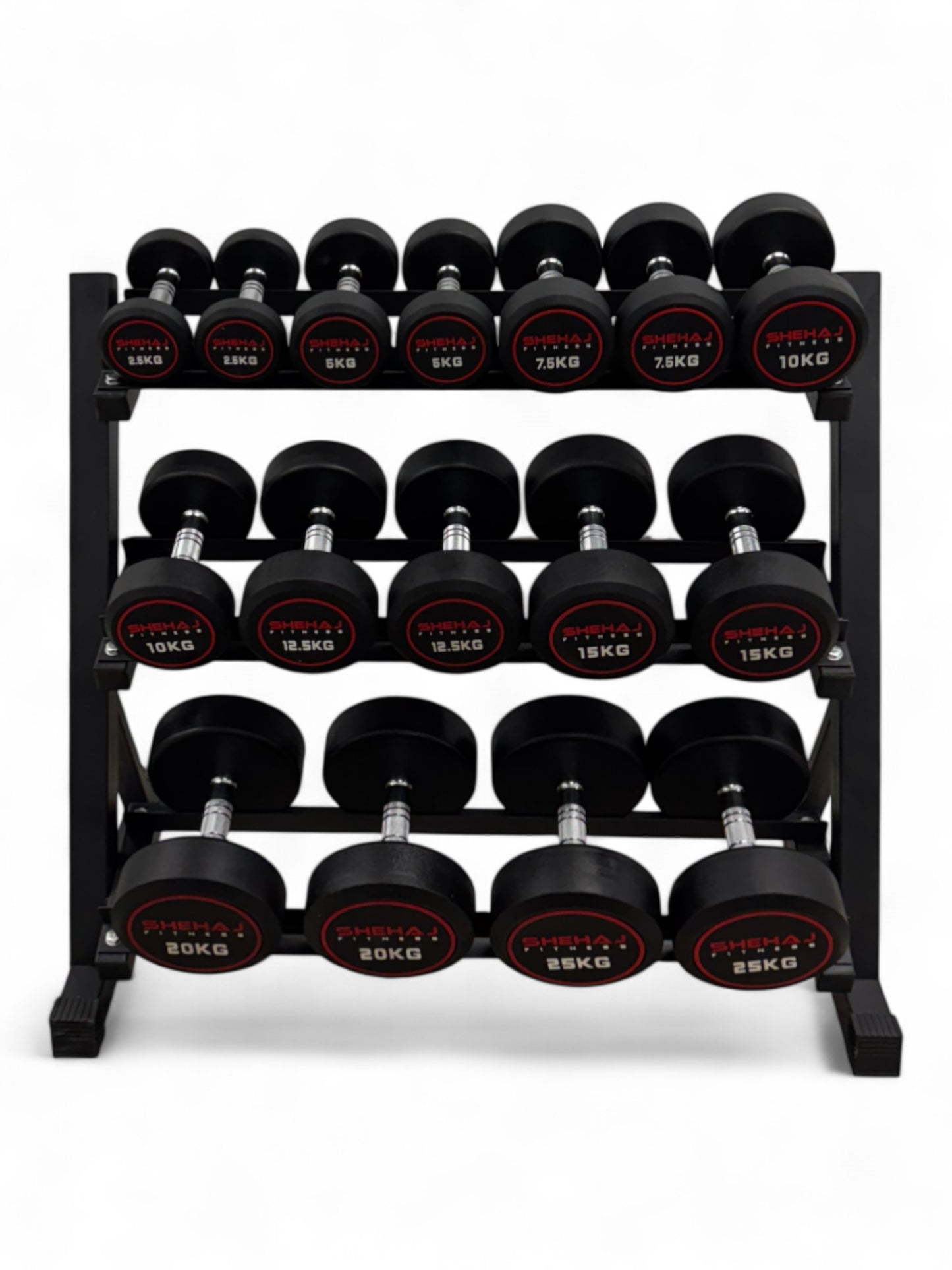 2.5-25kg Round Dumbbell Set With 3 Tier Rack Stand - Free weights- 8 Pairs Set