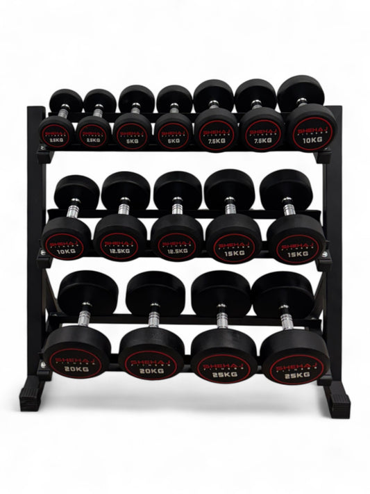 2.5-25kg Round Dumbbell Set With 3 Tier Rack Stand - Free weights- 8 Pairs Set
