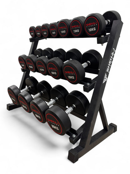 2.5-25kg Round Dumbbell Set With 3 Tier Rack Stand - Free weights- 8 Pairs Set