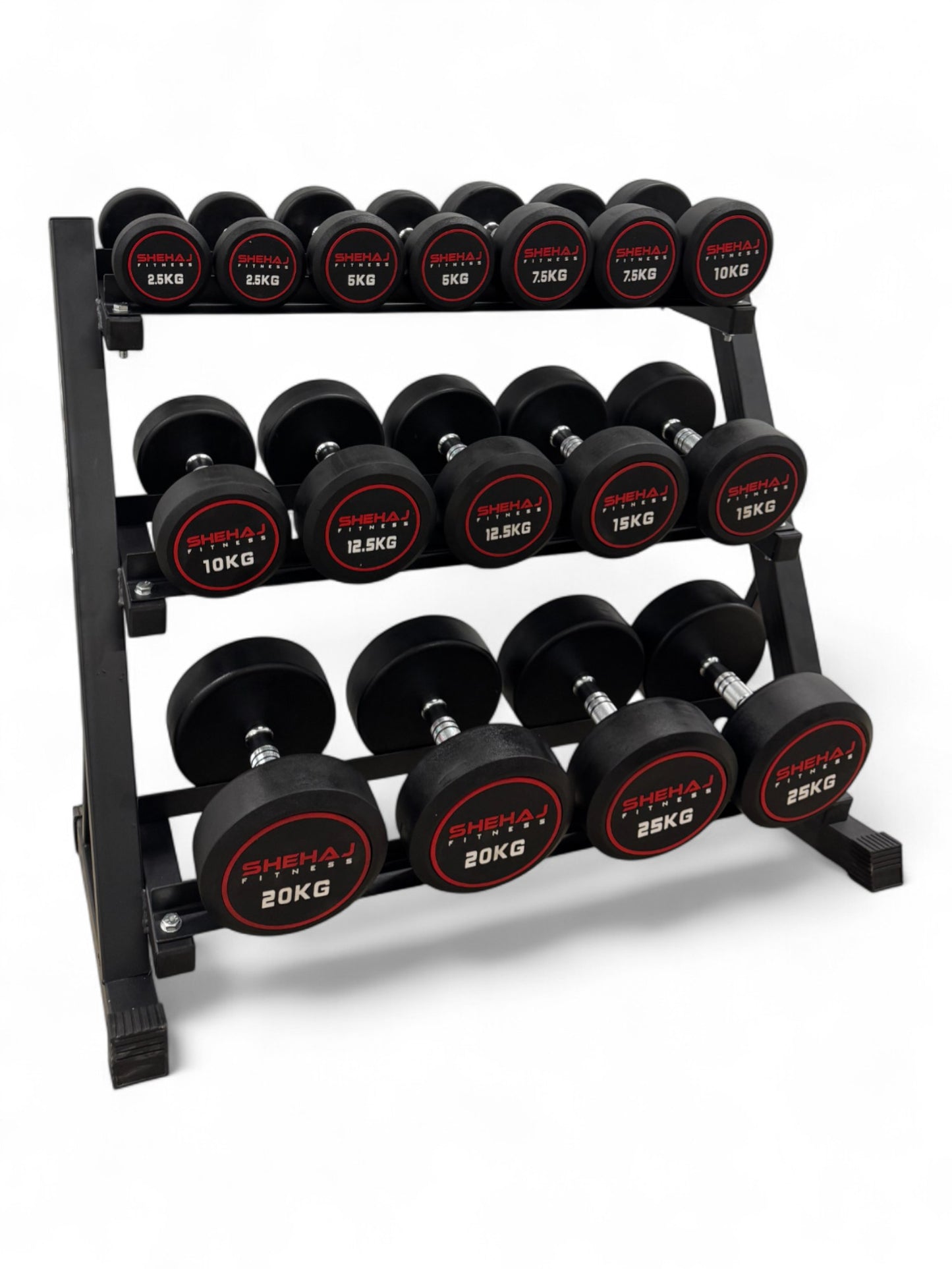 2.5-25kg Round Dumbbell Set With 3 Tier Rack Stand - Free weights- 8 Pairs Set