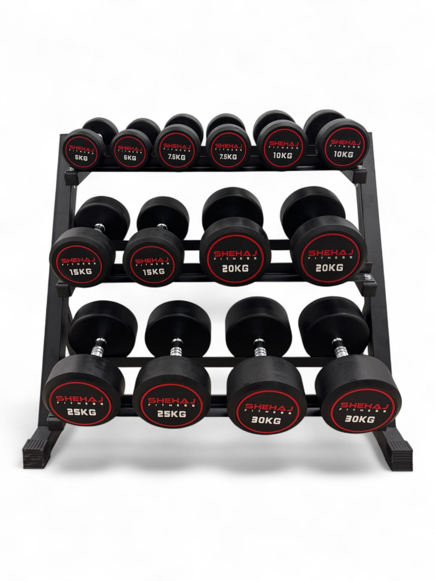 Round Dumbbell 5kg-30kg Set & 3 Tier Rack Full Home Gym Weights Training