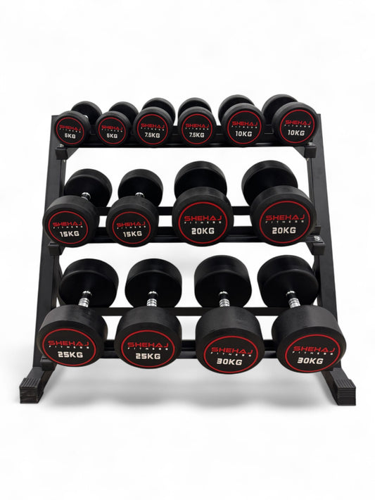 Round Dumbbell 5kg-30kg Set & 3 Tier Rack Full Home Gym Weights Training