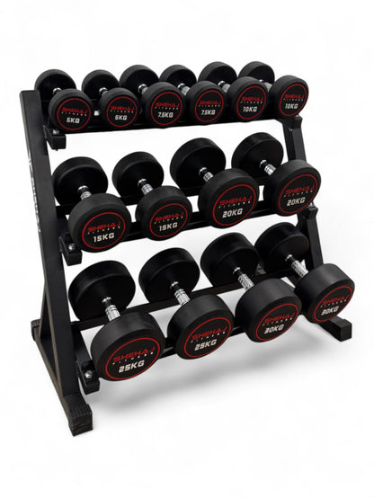Round Dumbbell 5kg-30kg Set & 3 Tier Rack Full Home Gym Weights Training