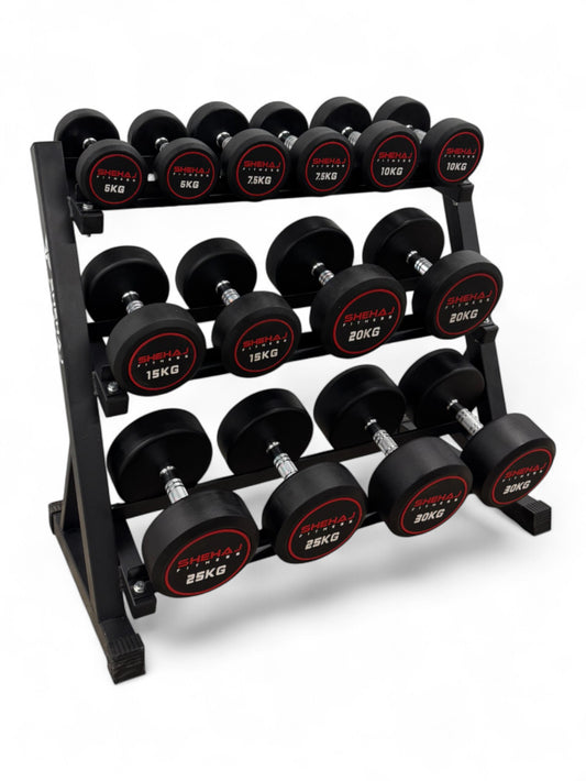 Round Dumbbell 5kg-30kg Set & 3 Tier Rack Full Home Gym Weights Training