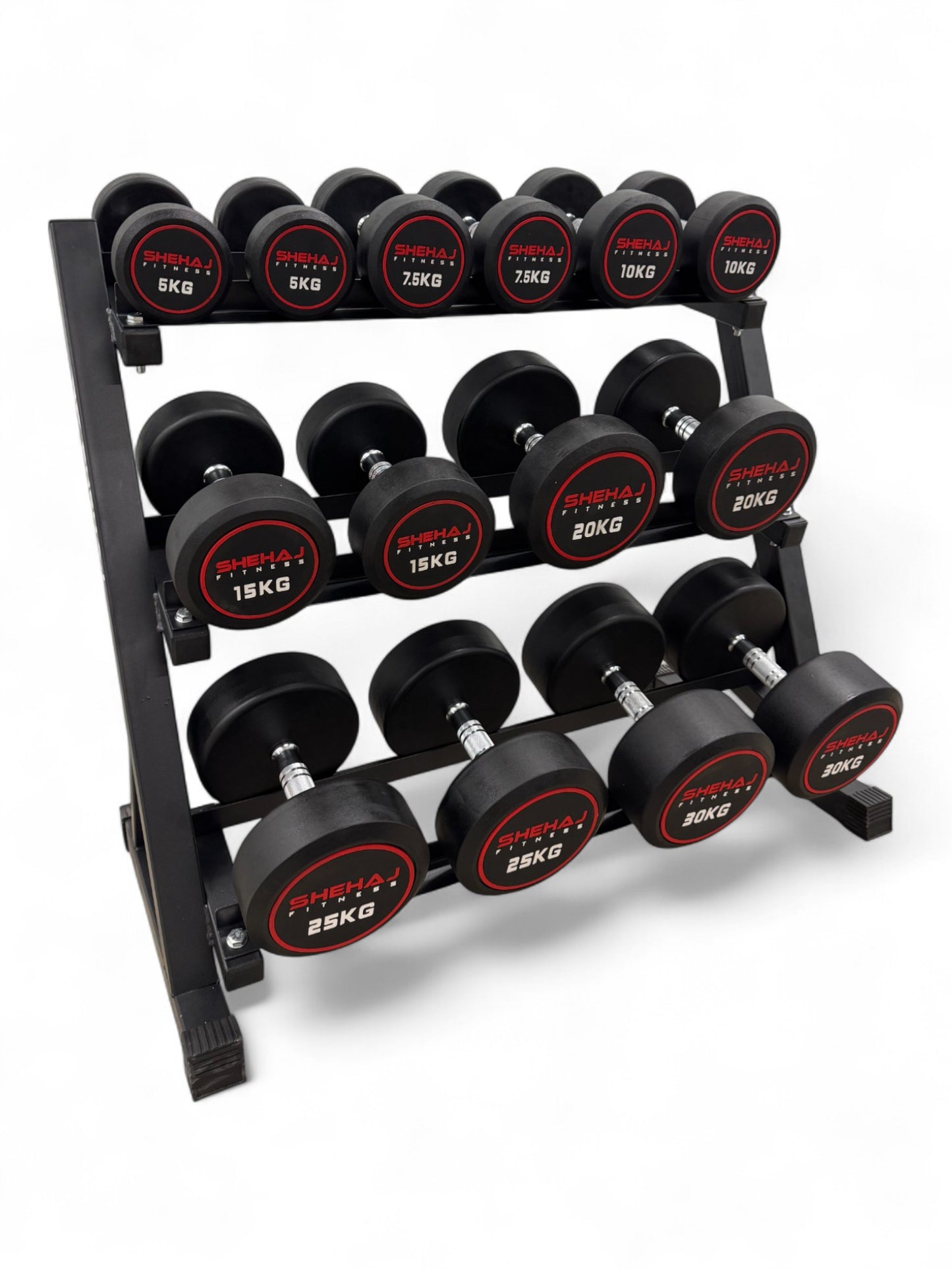 Round Dumbbell 5kg-30kg Set & 3 Tier Rack Full Home Gym Weights Training