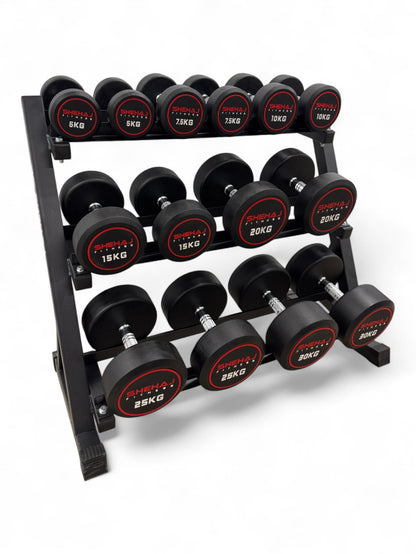Round Dumbbell 5kg-30kg Set & 3 Tier Rack Full Home Gym Weights Training