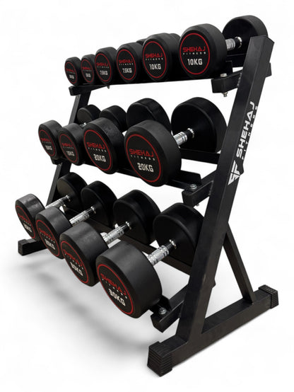 Round Dumbbell 5kg-30kg Set & 3 Tier Rack Full Home Gym Weights Training