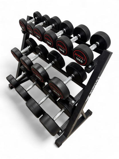 Round Dumbbell 5kg-30kg Set & 3 Tier Rack Full Home Gym Weights Training