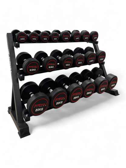 Round Dumbbell 2.5kg-30kg Set & 3 Tier Rack Full Home Gym Weights Training