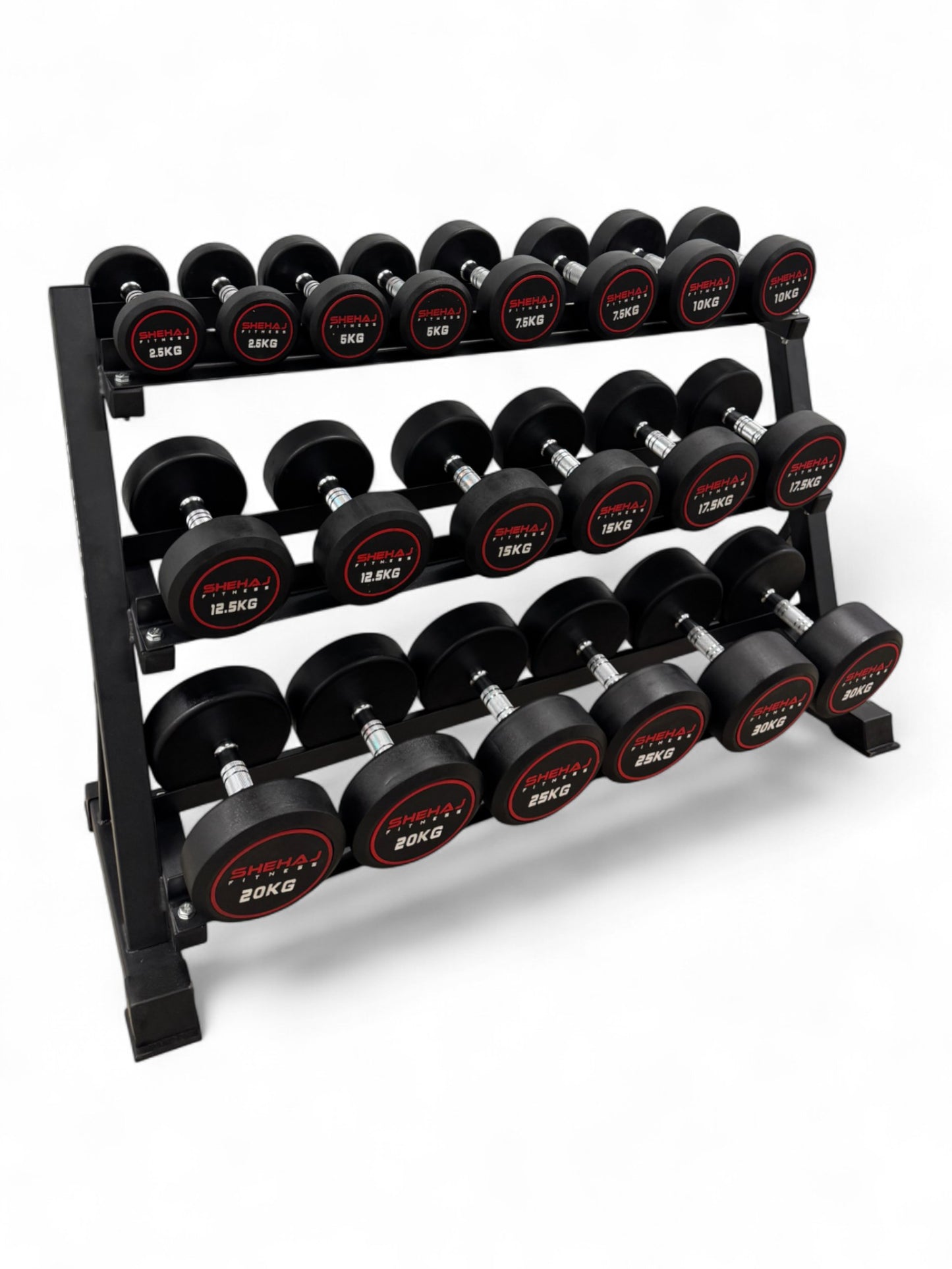 Round Dumbbell 2.5kg-30kg Set & 3 Tier Rack Full Home Gym Weights Training