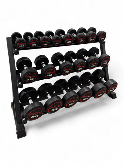 Round Dumbbell 2.5kg-30kg Set & 3 Tier Rack Full Home Gym Weights Training