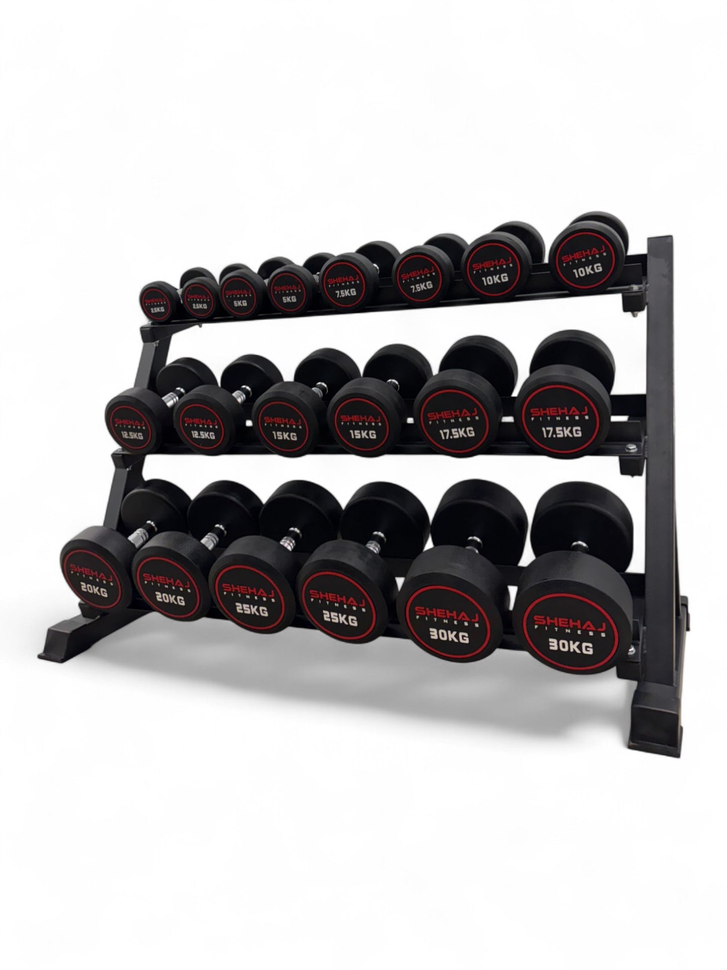 Round Dumbbell 2.5kg-30kg Set & 3 Tier Rack Full Home Gym Weights Training