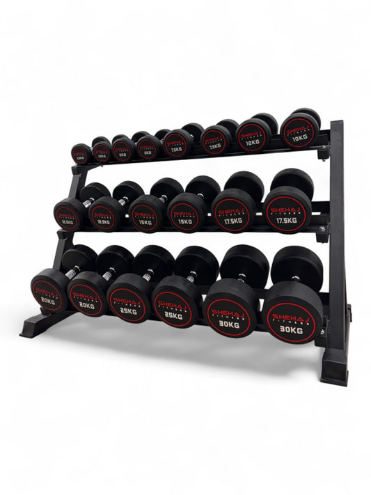 Round Dumbbell 2.5kg-30kg Set & 3 Tier Rack Full Home Gym Weights Training