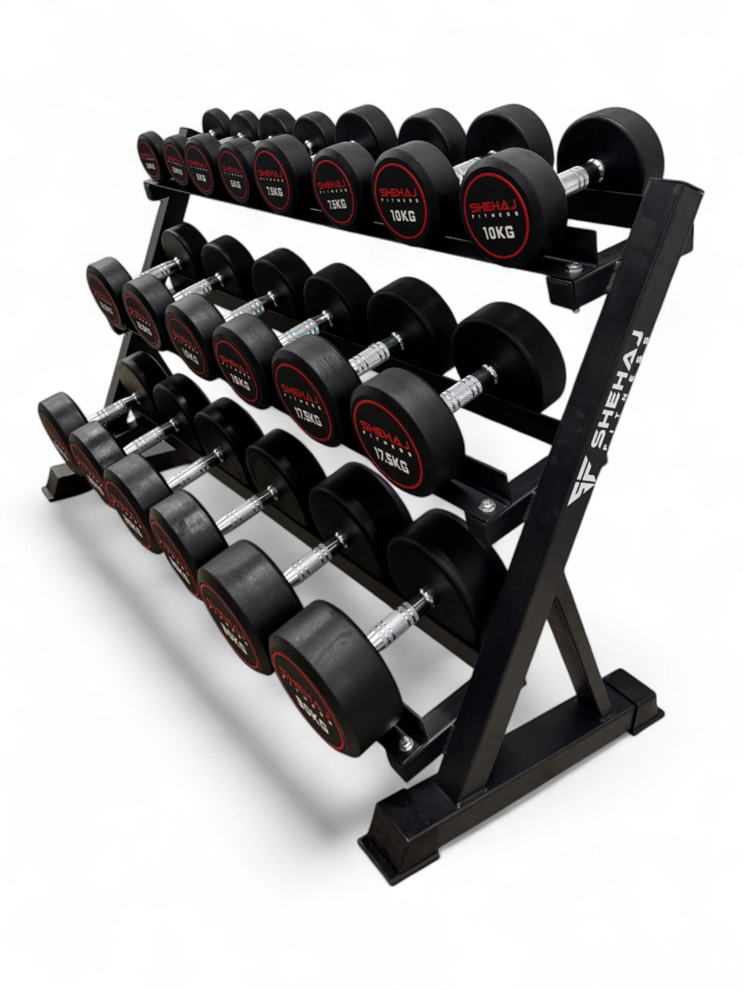 Round Dumbbell 2.5kg-30kg Set & 3 Tier Rack Full Home Gym Weights Training
