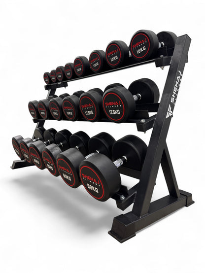 Round Dumbbell 2.5kg-30kg Set & 3 Tier Rack Full Home Gym Weights Training