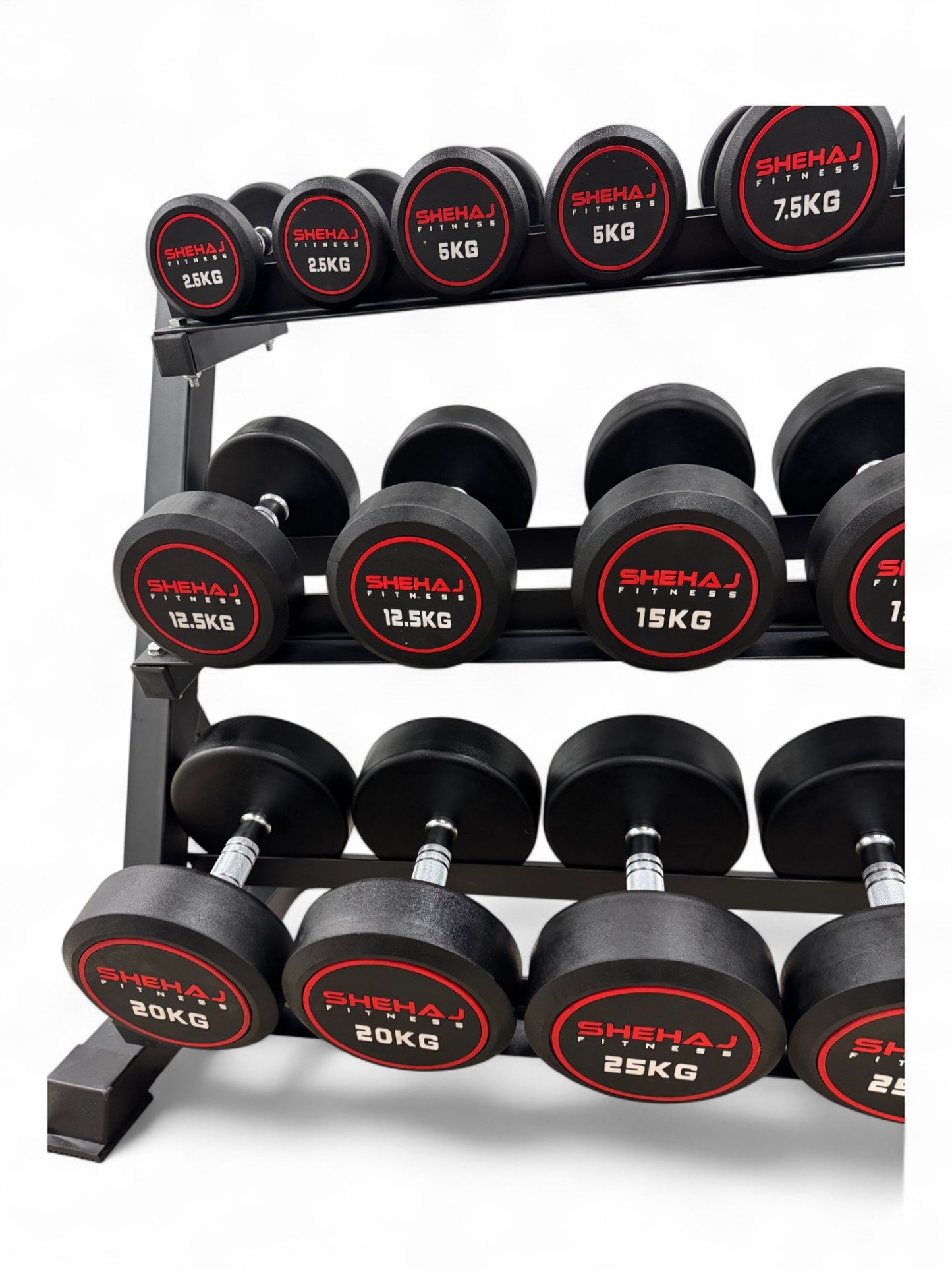 Round Dumbbell 2.5kg-30kg Set & 3 Tier Rack Full Home Gym Weights Training